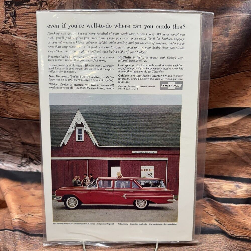 1960 Chevrolet Kingswood Station Wagon Vintage Magazine Print Ad Red Barn Chevy